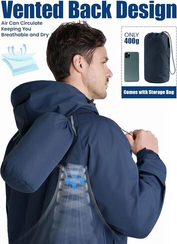 Men‘s Reflective Rain Jacket,Water-Resistant Lightweight Windbreaker with Hood,Packable for Hiking,Cycling in Saudi Arabia