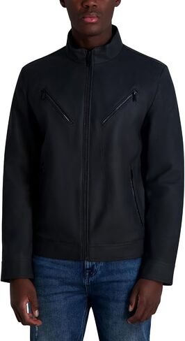 KARL LAGERFELD Men's Faux Leather Pebble Jacket With Zipper Detailing in Kuwait