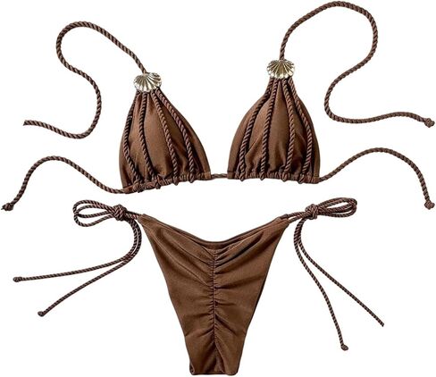 Verdusa Women's 2 Pieces Braided Thong Halter Bikini Sets Bathing Suit Summer Bikinis Vacation Outfits in Kuwait