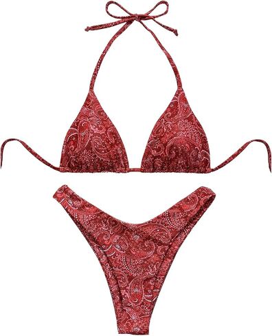 GORGLITTER Women's Paisley Boho Swimsuits Halter Triangle High Cut Thong Two Piece Bikini Sets Bathing Suit Swimwear in Kuwait