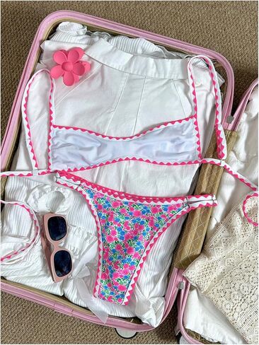 SHENHE Women's Floral Scoop Neck Bikini Set High Cut Cheeky Color Block 2 Piece Swimsuits in Kuwait