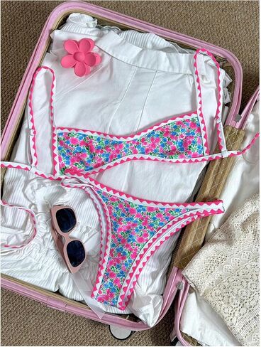 SHENHE Women's Floral Scoop Neck Bikini Set High Cut Cheeky Color Block 2 Piece Swimsuits in Kuwait