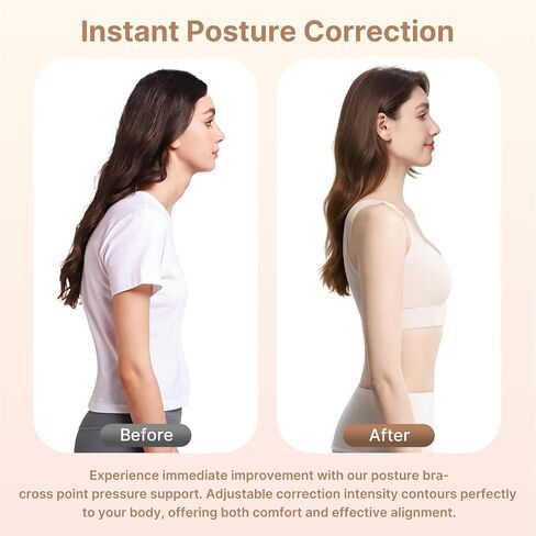 Fit Geno Posture Corrector Bra for Women, Back Support Bra with Supportive Comfort, Wireless Posture Correcting Bra for Older Women & Seniors Beige in Saudi Arabia