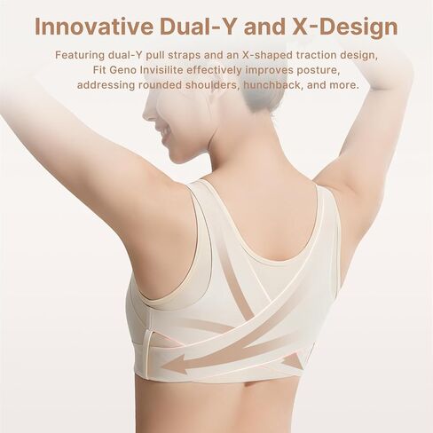 Fit Geno Posture Corrector Bra for Women, Back Support Bra with Supportive Comfort, Wireless Posture Correcting Bra for Older Women & Seniors Beige in Saudi Arabia