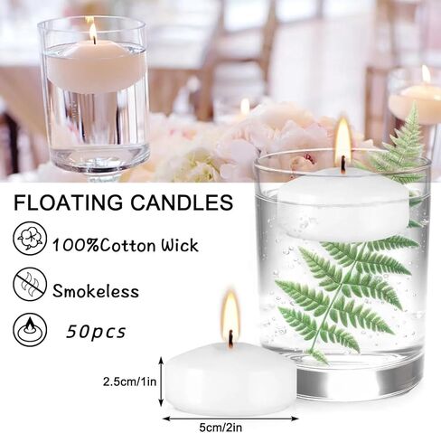 50 Pack of 2-Inch White Floating Candles - Ideal for Weddings, Home Décor, Spa Baths, and Romantic Settings. in Saudi Arabia