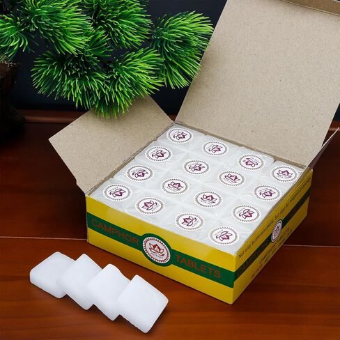 64-Tablets 1LB Natural Camphor Blocks – Refined Pure Camphor Cubes for Indian Pooja Alcanfor Tablets Religious Purpose Kapoor for Pooja Odor Eliminator Incense Ideal Indian Ritual Staff (454G) in Kuwait