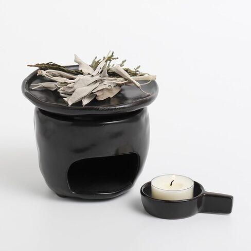 Handmade Ceramic Aromatherapy Stove with Tealight Holder, Cedar White Sage Palo Santo Baking Oven, Zen Diffuser for Home Fragrance, Meditation, Relaxation & Bedroom Decor（Beige） in Saudi Arabia