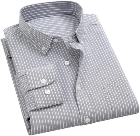 Men's Cotton Long Sleeve Oxford Stripe Solid Color Shirt Business Regular Fit Plaid Formal Dress Shirt in Kuwait