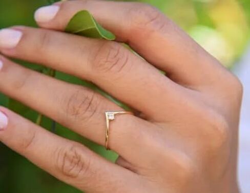 14k gold plated diamond ring,V Ring with Round Diamond Ring,Perfect for engagement, anniversaries or daily wear,Gifted for her,size 3-12 in Saudi Arabia