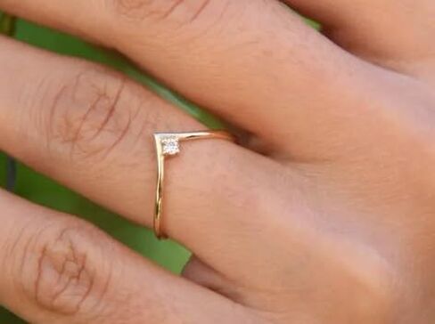 14k gold plated diamond ring,V Ring with Round Diamond Ring,Perfect for engagement, anniversaries or daily wear,Gifted for her,size 3-12 in Saudi Arabia