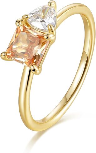SHINYSO 14K Gold Plated Engagement Rings for Women Princess Cut Created Yellow Citrine Trillion Cut Cubic Zirconia Double Stone Wedding Band Promise Rings for Her Size 4-11 in Saudi Arabia