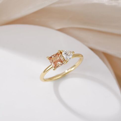 SHINYSO 14K Gold Plated Engagement Rings for Women Princess Cut Created Yellow Citrine Trillion Cut Cubic Zirconia Double Stone Wedding Band Promise Rings for Her Size 4-11 in Saudi Arabia