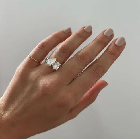 14k Gold Plated Toi et Moi Engagement gift Solid Gold Two Stone Engagement Ring,2.50tcw Pear & Oval Diamond Toi Et Moi Engagement Ring.,Gift For Her,Size 3-12 (USA) in Saudi Arabia