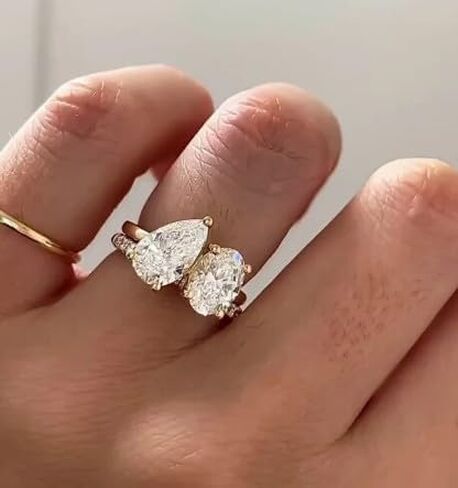 14k Gold Plated Toi et Moi Engagement gift Solid Gold Two Stone Engagement Ring,2.50tcw Pear & Oval Diamond Toi Et Moi Engagement Ring.,Gift For Her,Size 3-12 (USA) in Saudi Arabia