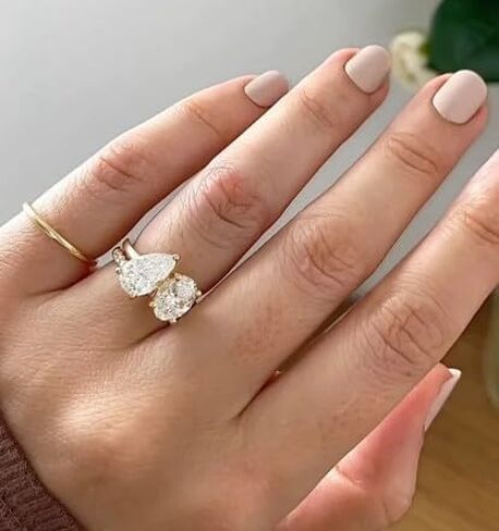 14k Gold Plated Toi et Moi Engagement gift Solid Gold Two Stone Engagement Ring,2.50tcw Pear & Oval Diamond Toi Et Moi Engagement Ring.,Gift For Her,Size 3-12 (USA) in Saudi Arabia