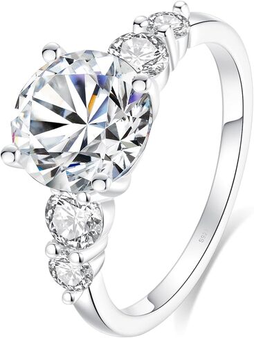 3.8CT 5-Stone Moissanite Engagement Ring, 3CT D VVS1 Moissanite, S925 Sterling Silver 18K White Gold Plated Wedding Promise Ring for Women, Anniversary Birthday Jewelry Gift, Sizes 4.5-10 in Saudi Arabia