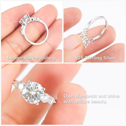 3.8CT 5-Stone Moissanite Engagement Ring, 3CT D VVS1 Moissanite, S925 Sterling Silver 18K White Gold Plated Wedding Promise Ring for Women, Anniversary Birthday Jewelry Gift, Sizes 4.5-10 in Saudi Arabia