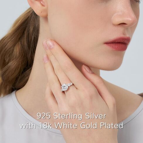 3.8CT 5-Stone Moissanite Engagement Ring, 3CT D VVS1 Moissanite, S925 Sterling Silver 18K White Gold Plated Wedding Promise Ring for Women, Anniversary Birthday Jewelry Gift, Sizes 4.5-10 in Saudi Arabia