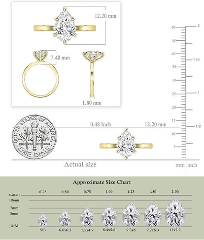 IGI Certified 2.00 Carat Pear Shape Lab Grown White Diamond Sparkling Solitaire Engagement Ring for Women in 10K Solid Gold in Saudi Arabia