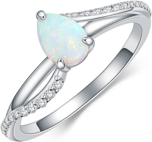 1 Carat Opal Ring for Women 925 Sterling Silver Pear Shape Opal Engagement Ring with Moissanite Promise Ring Jewelry Gifts for Her in Saudi Arabia