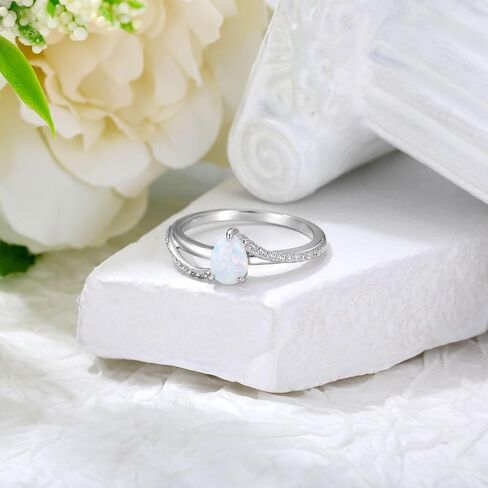 1 Carat Opal Ring for Women 925 Sterling Silver Pear Shape Opal Engagement Ring with Moissanite Promise Ring Jewelry Gifts for Her in Saudi Arabia