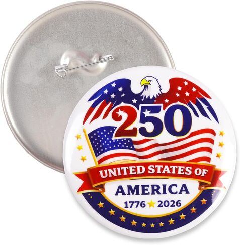 USA 250th Anniversary Pinback Button, Patriotic American Pin, Festive Brooch Accessory, 3 Inches in Kuwait