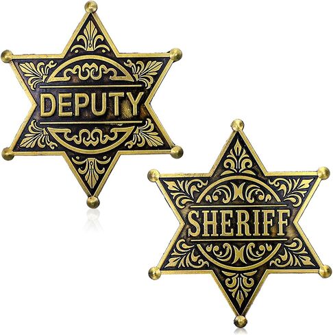 مجموعة شارات Yuanchu Western Sheriff and Vice Badge، قطعتان من ديكورات حفلات رعاة البقر المعدنية، شارات شرطة نجمة دبوس بروش شارة شرطي غربية للعب الأدوار للبالغين in Kuwait