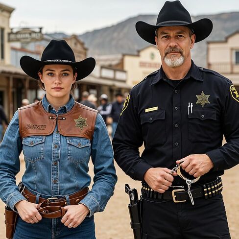 مجموعة شارات Yuanchu Western Sheriff and Vice Badge، قطعتان من ديكورات حفلات رعاة البقر المعدنية، شارات شرطة نجمة دبوس بروش شارة شرطي غربية للعب الأدوار للبالغين in Kuwait
