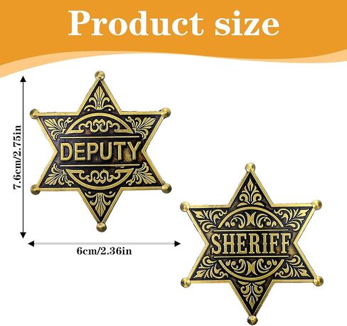 مجموعة شارات Yuanchu Western Sheriff and Vice Badge، قطعتان من ديكورات حفلات رعاة البقر المعدنية، شارات شرطة نجمة دبوس بروش شارة شرطي غربية للعب الأدوار للبالغين in Kuwait