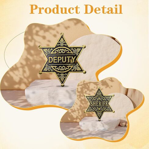 مجموعة شارات Yuanchu Western Sheriff and Vice Badge، قطعتان من ديكورات حفلات رعاة البقر المعدنية، شارات شرطة نجمة دبوس بروش شارة شرطي غربية للعب الأدوار للبالغين in Kuwait