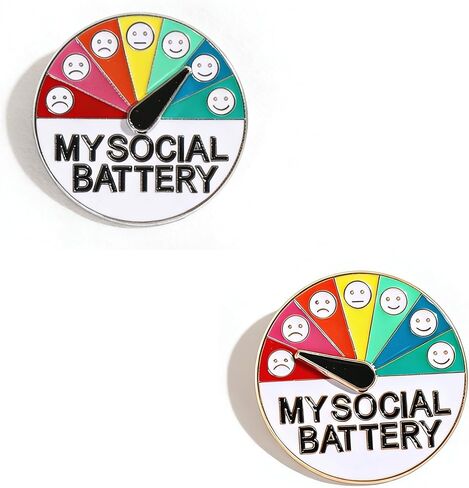 My Social Battery Slider Pin Funny Interactive Mood Enamel Pin for Introverts Social Anxiety Adjustable 7 Days a Week Emotional State Brooch for Backpacks, Jackets & Hats (Emoji Social Pin, 2) in Kuwait