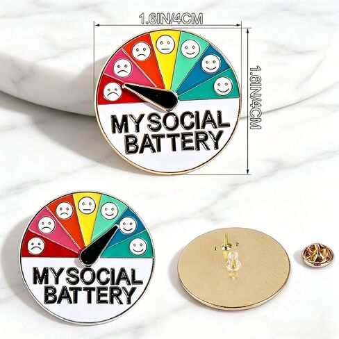 My Social Battery Slider Pin Funny Interactive Mood Enamel Pin for Introverts Social Anxiety Adjustable 7 Days a Week Emotional State Brooch for Backpacks, Jackets & Hats (Emoji Social Pin, 2) in Kuwait