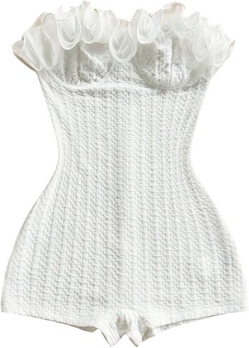 OYOANGLE المرأة رومبير بدون حمالات حافة كشكش محكم بلا أكمام Bodycon صديرية دائرية ثوب فضفاض للحفلات كلوبوير in Kuwait
