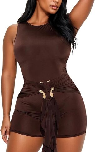 Geulis Women Summer Romper Sexy Bodycon Stretch Sleeveless Short Rompers One Piece Jumpsuits Club Outfit in Saudi Arabia