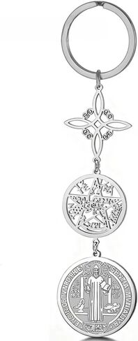 Triple Protection Pendant Keychains with Witch Knot and St Benedict Exorcism Medal Pentagram Tetragrammaton Keyring Amulet in Saudi Arabia