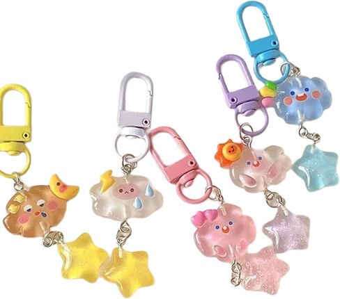 Lily Brown Pack of 5 Lovely Cartoon Clouds and Star Keychain Accessory Set for Girls and Children Jewelry Decoration Key in Saudi Arabia
