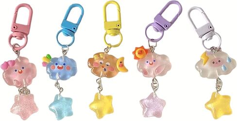 Lily Brown Pack of 5 Lovely Cartoon Clouds and Star Keychain Accessory Set for Girls and Children Jewelry Decoration Key in Saudi Arabia