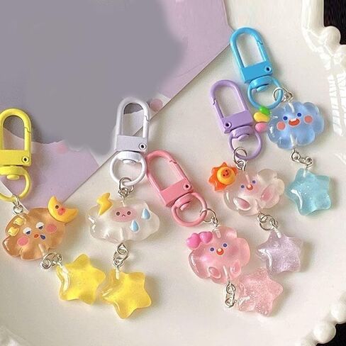 Lily Brown Pack of 5 Lovely Cartoon Clouds and Star Keychain Accessory Set for Girls and Children Jewelry Decoration Key in Saudi Arabia
