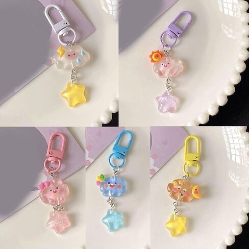 Lily Brown Pack of 5 Lovely Cartoon Clouds and Star Keychain Accessory Set for Girls and Children Jewelry Decoration Key in Saudi Arabia