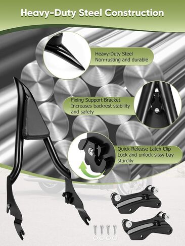 24" Motorcycle Sissy Bar for Harley, Integrated Passenger Backrest compatible with Touring CVO Street Glide Road Glide Electra Glide Road King FLHR FLHX FLHT FLTR 2009-2024(Black) in Kuwait