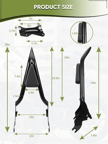 24" Motorcycle Sissy Bar for Harley, Integrated Passenger Backrest compatible with Touring CVO Street Glide Road Glide Electra Glide Road King FLHR FLHX FLHT FLTR 2009-2024(Black) in Kuwait