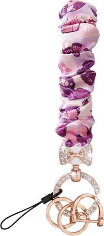 Scrunchie Cute Keychain Wristlet | Stretchy Car Key Lanyard, Sparkly Bow Design for Women in Kuwait