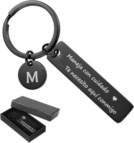 Drive Safe Keychain for Him Maneja Con Cuidado Te Necesito Aqui Conmigo Llavero Spanish Keychain with a Box for Boyfriend Husband Anniversary Birthday Gifts from Girlfriend Wife in Saudi Arabia