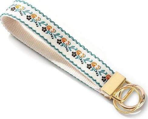 Prometheism Boho Embroidered Wrist Lanyard Keychain for Women Car Keys, Cute Fabric Wristlet Key Chain with Metal Hardware in Saudi Arabia