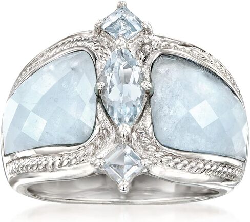 Ross-Simons 5.85 CT. T.W. حلقة أكوامارين في الفضة الاسترليني. الحجم 7 in Kuwait