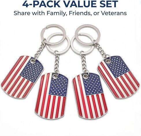 Official American Flag Keychains - Metal Key Rings Smooth Finish - USA Patriotic Flag Key Chain - Souvenir Gifts - Set of 4 in Saudi Arabia
