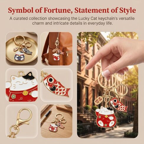 2Pcs Lucky Cat Keychain Japanese Cat Charm for Wealth and Fortune Feng Shui Bag Charm Japan Souvenir Good Luck Accessory in Kuwait