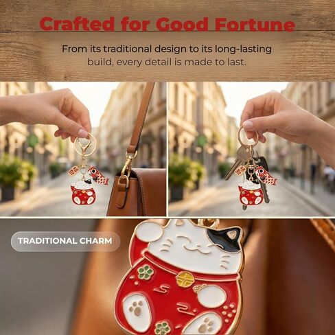 2Pcs Lucky Cat Keychain Japanese Cat Charm for Wealth and Fortune Feng Shui Bag Charm Japan Souvenir Good Luck Accessory in Kuwait