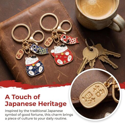 2Pcs Lucky Cat Keychain Japanese Cat Charm for Wealth and Fortune Feng Shui Bag Charm Japan Souvenir Good Luck Accessory in Kuwait
