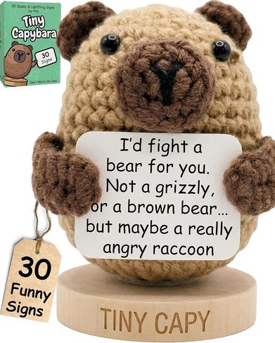 Tiny Capy Crochet with 30 Funny & Uplifting Cards - Friendship Gifts for Women, Bestie, Sassy Birthday or Graduation Present For Sister, Brother, Best Friends, Coworker | Emotional Support Capybara in Kuwait